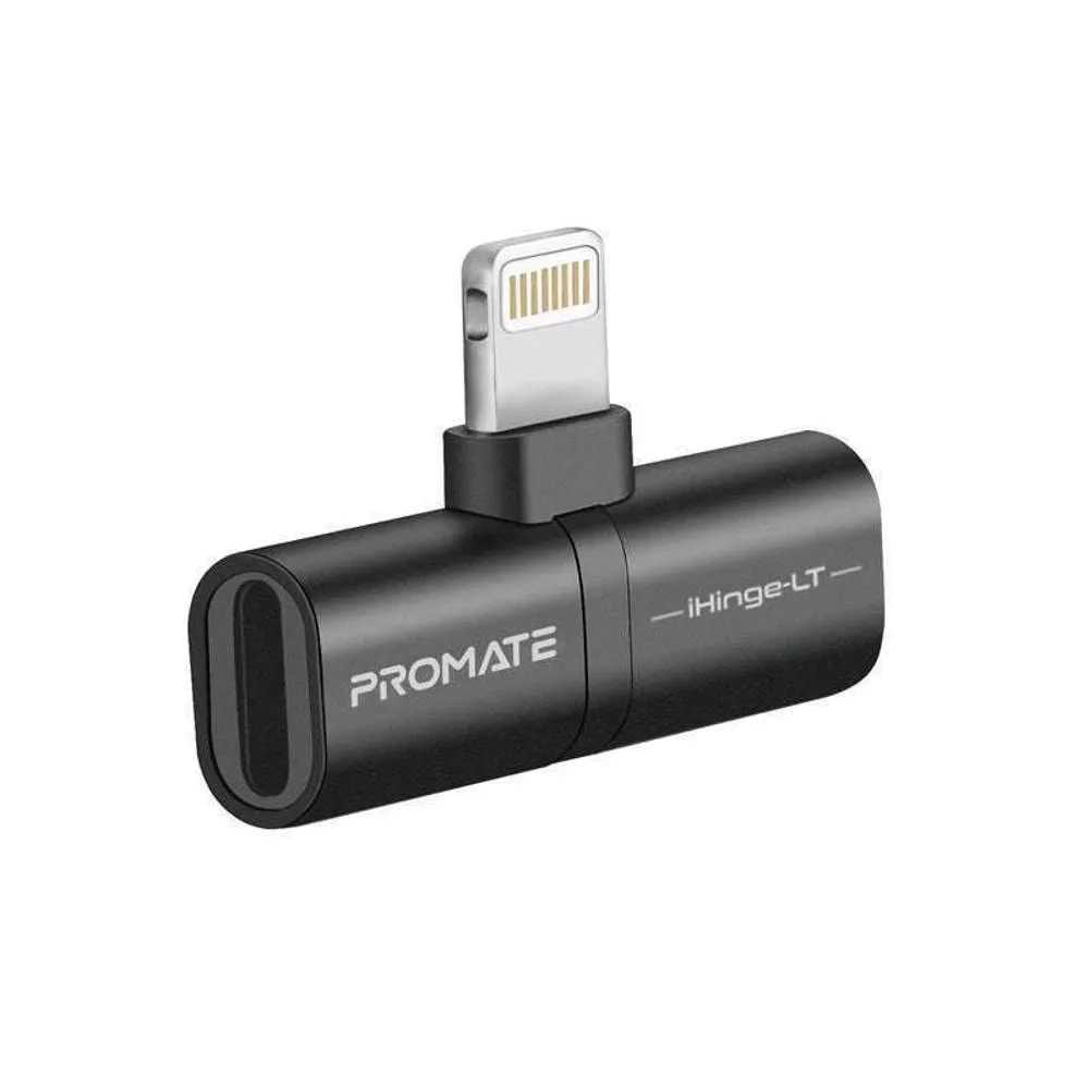 Promate 2-in-1 Lightning Splitter Charging Lightning Output Black