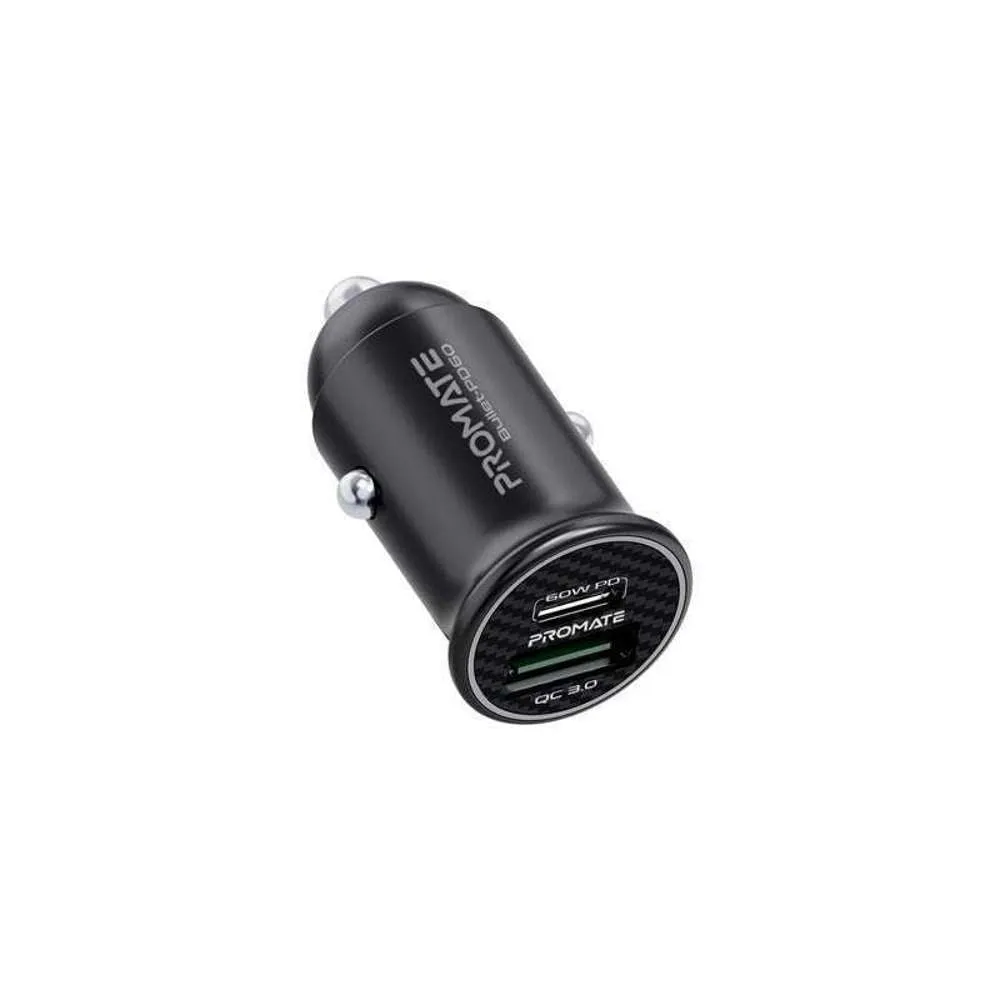 Promate Ultra-Mini Car Charger 60W Power Delivery QC3.0