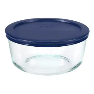 Pyrex Glass Container Round with Blue Lid 1.65L