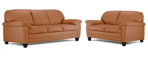 Raphael Leather Sofa and Loveseat Set- Saddle