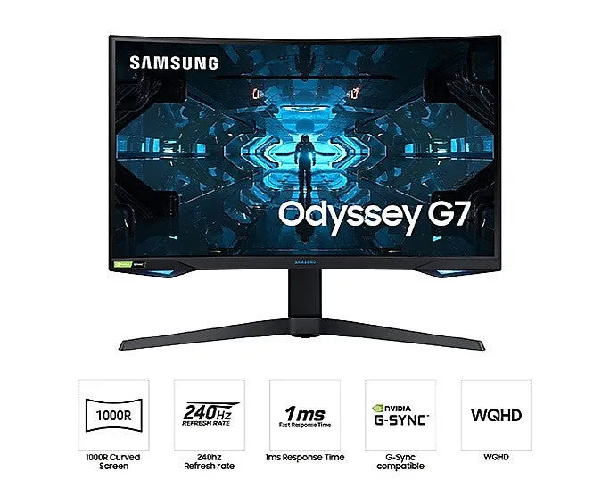 Samsung Odyssey G75T LC27G75TQSRXXU 27" Wide Quad HD Curved Gaming Monitor - 240Hz, 1ms, VA, G-Sync Compatible, Height Adjustable, Speakers, Black