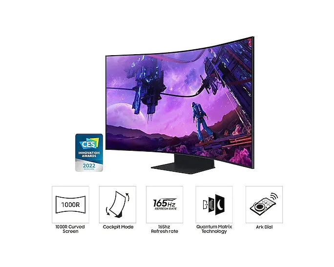 Samsung Odyssey S55BG970NU 55" 4K Ultra HD Curved Gaming Monitor - 165Hz, 1ms, VA, AMD FreeSync Premium Pro, Height Adjustable, Speakers, Black