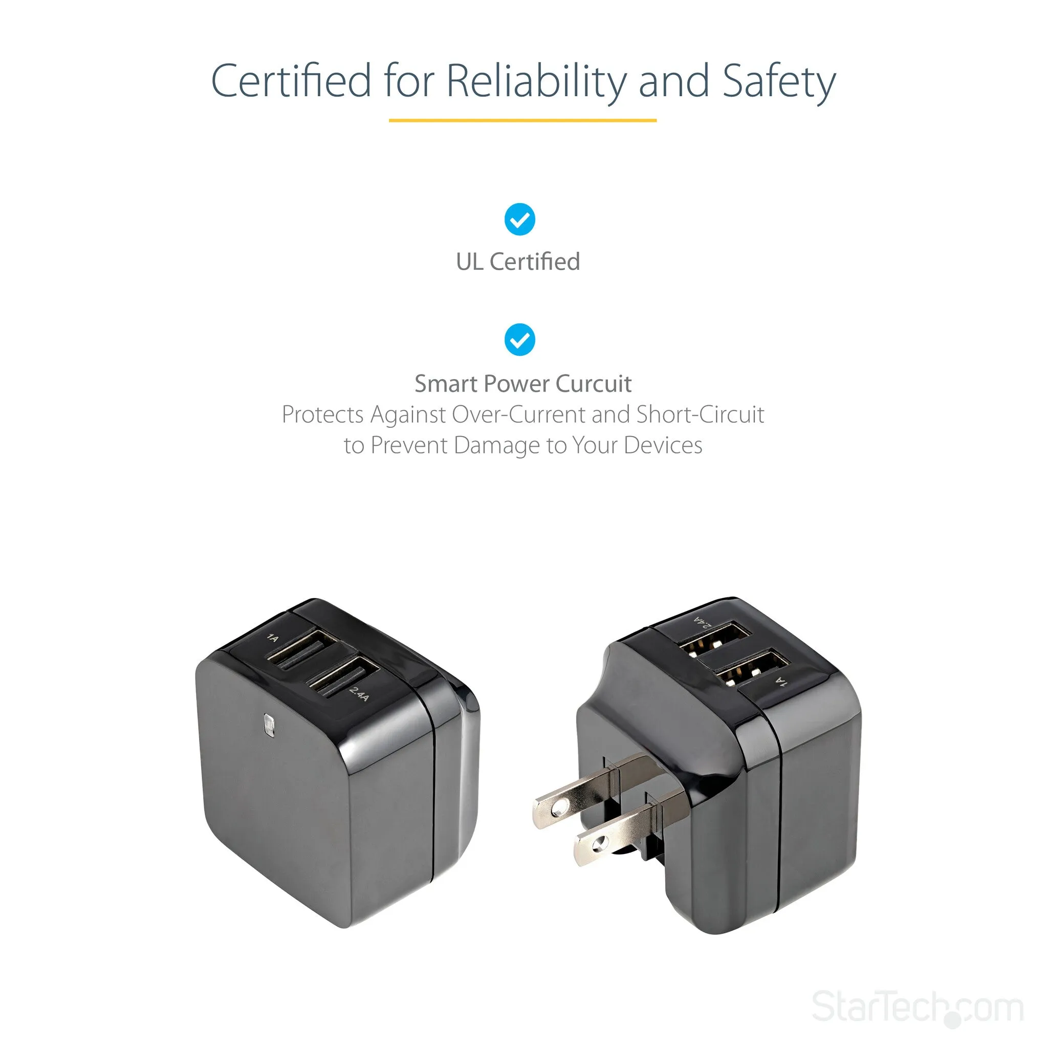 StarTech.com Dual-port USB wall charger - international travel - 17W/3.4A - black