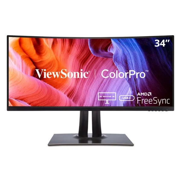 Viewsonic VP Series VP3481A 34" Wide Quad HD Curved Monitor - 100Hz, 5ms, WVA, AMD FreeSync, Height Adjustable, Speakers, Black
